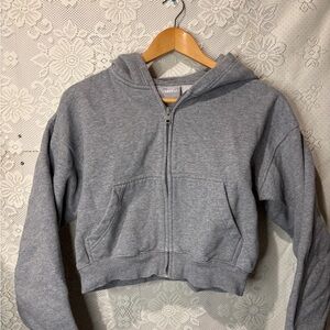 TNA Aritzia Cozy AF cropped grey zip up hoodie